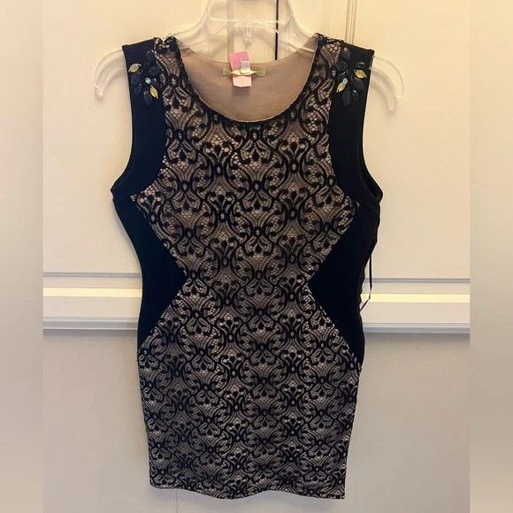 black and tan bodycon dress AX Paris Tan Black Lace BodyCon Dress ~ US 10